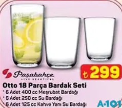 PAŞABAHÇE OTTO 18 PARÇA BARDAK SETİ PAŞABAHÇE OTTO 18 PARÇA BARDAK SETİ